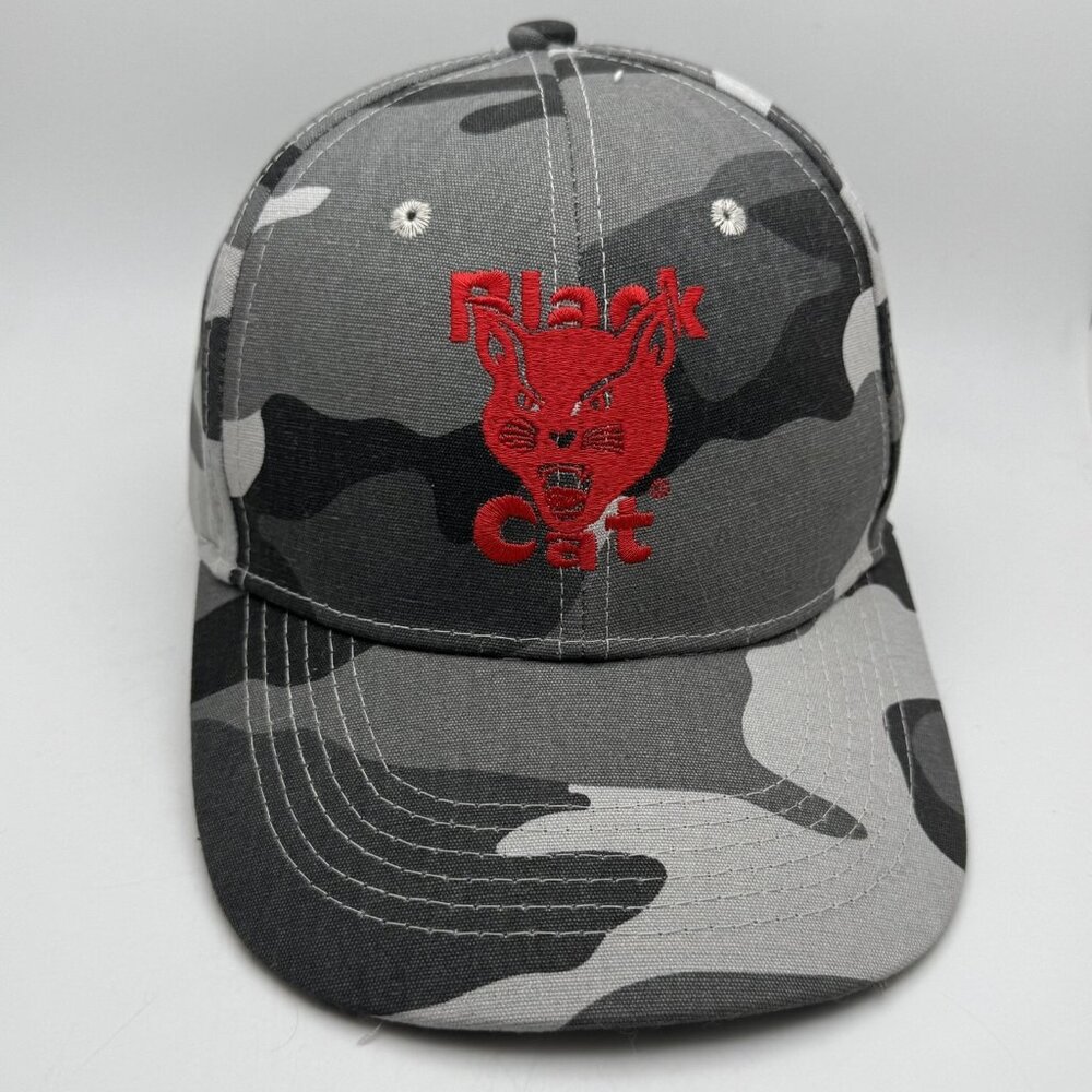 Black Cat Hat Cap Snap Back Camo Camouflage Embroidered Red Graphic Mens